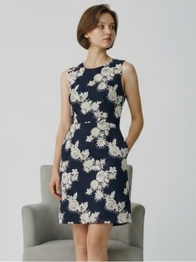 Banana Republic Sheath Dress with Crocheted Floral Overlay